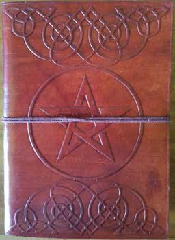 Hand Crafted Hand Tooled Leather Pentagram Blank Book - Book Of Shadows by  Gene's Leather Stuff
